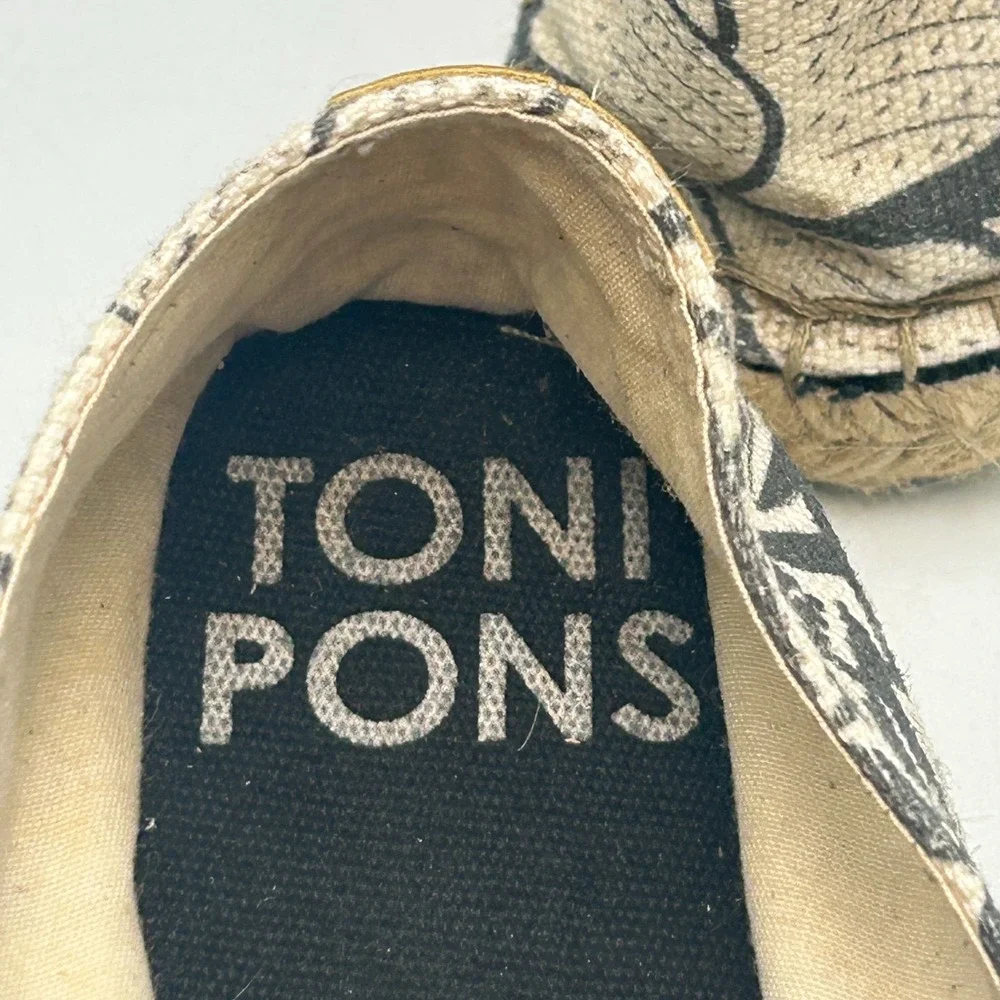 Toni Pons Black White Canvas Espadrilles Slip On Shoes Womens 40 US 9 Vegan Flat